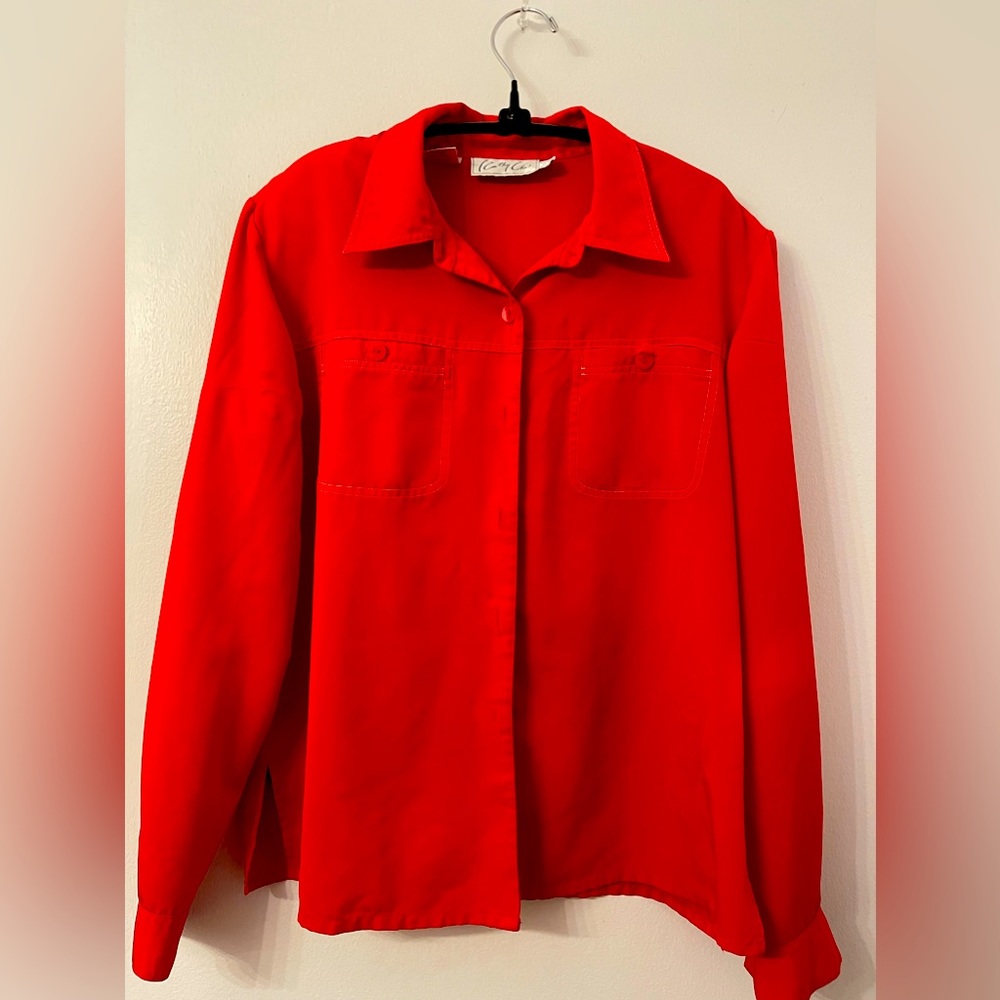 Vintage Kathy Che on fire Red button down blouse